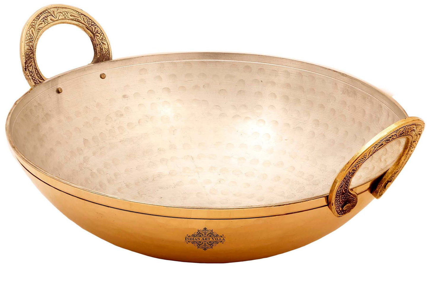 Pure Brass Kadai with Tin Lining and Hammered Style