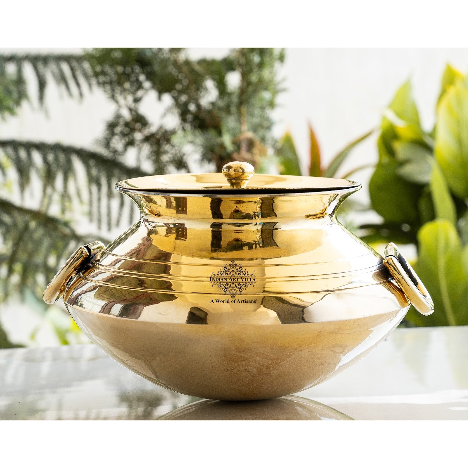 Brass Lining Design Patila Handi with tin Lining -3000 ML,With Handle with Lid