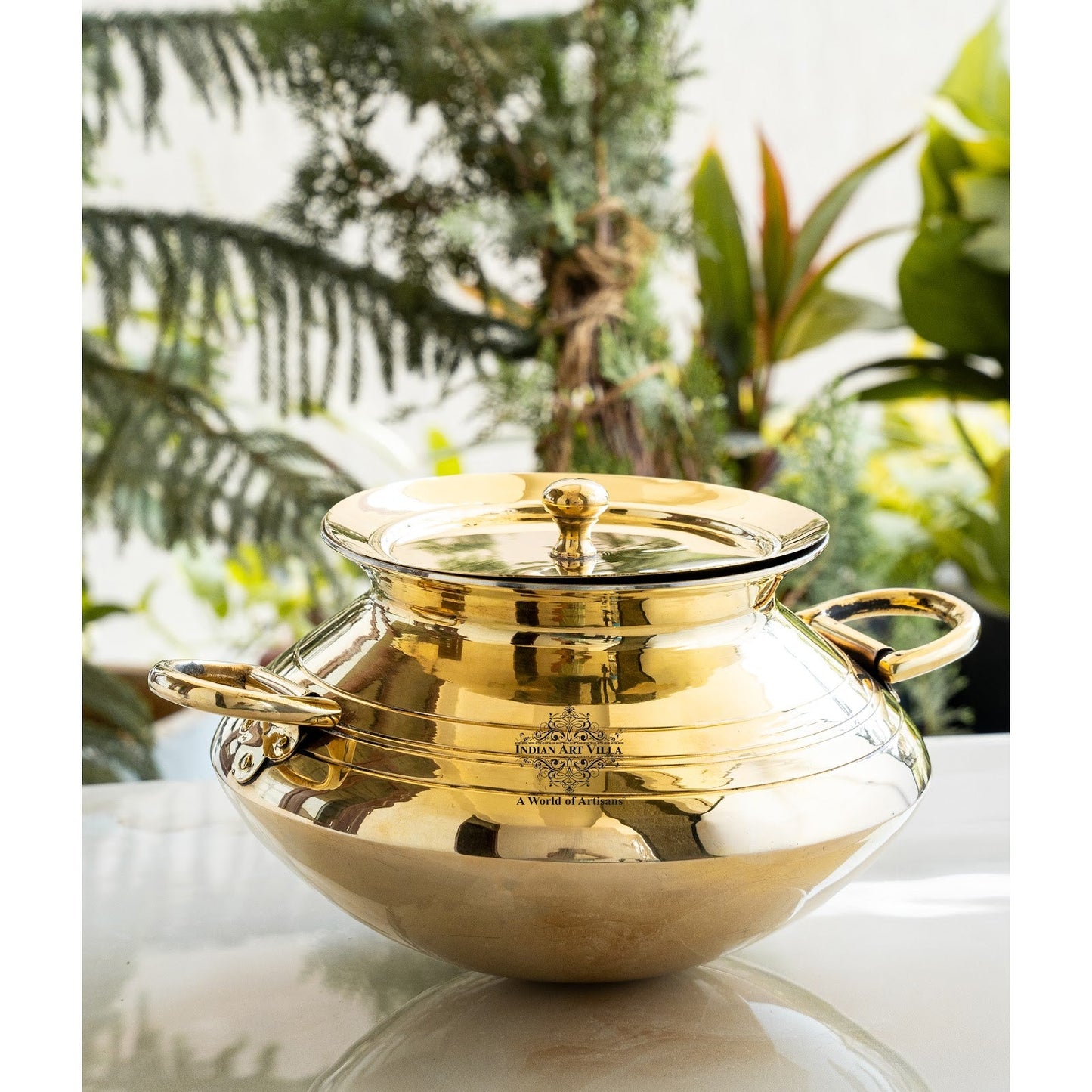 Brass Lining Design Patila Handi with tin Lining -3000 ML,With Handle with Lid