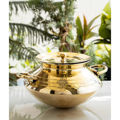 Brass Lining Design Patila Handi with tin Lining -3000 ML,With Handle with Lid