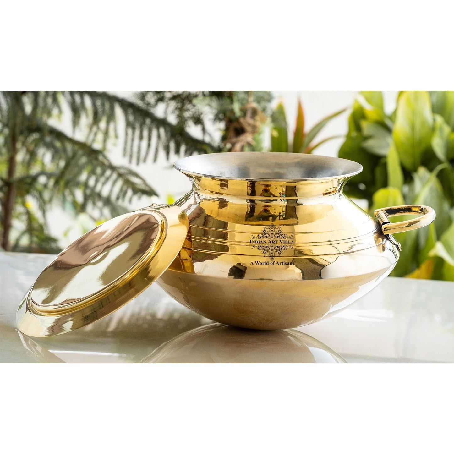 Brass Lining Design Patila Handi with tin Lining -3000 ML,With Handle with Lid