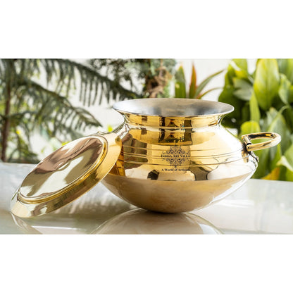 Brass Lining Design Patila Handi with tin Lining -3000 ML,With Handle with Lid