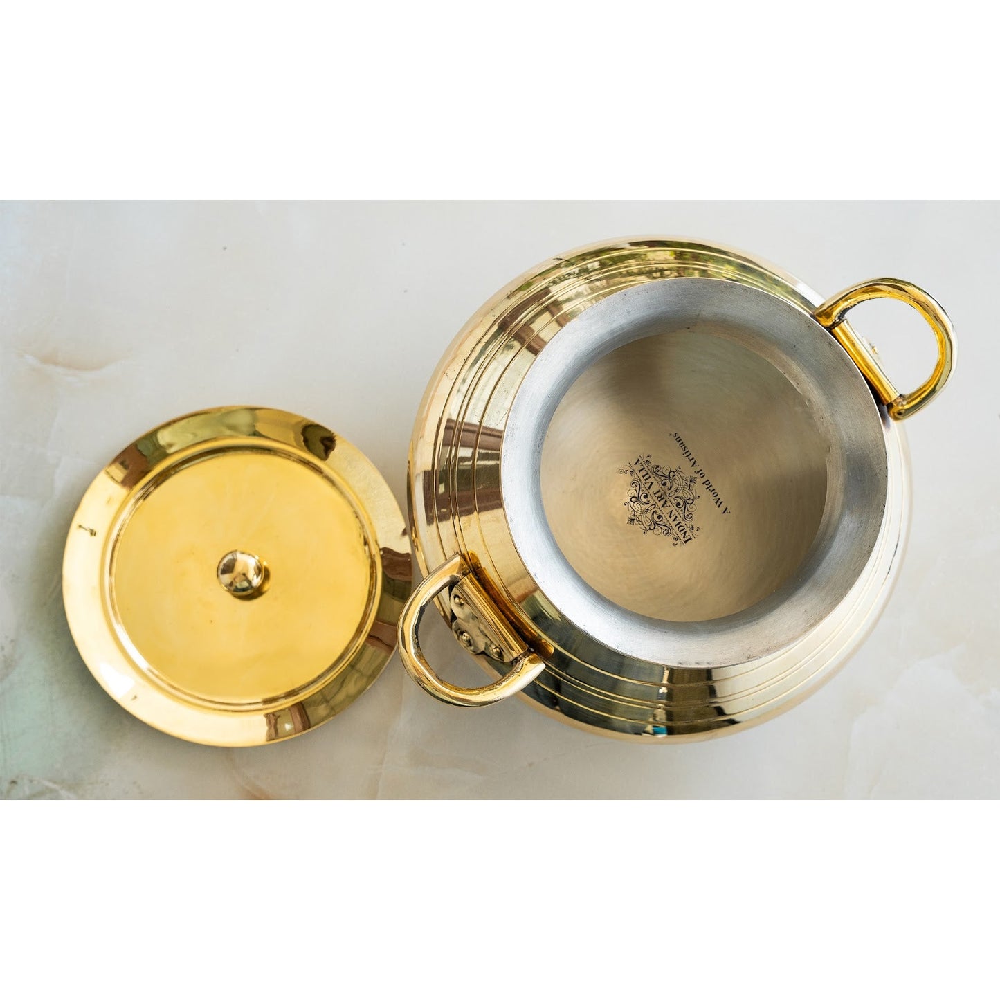 Brass Lining Design Patila Handi with tin Lining -3000 ML,With Handle with Lid