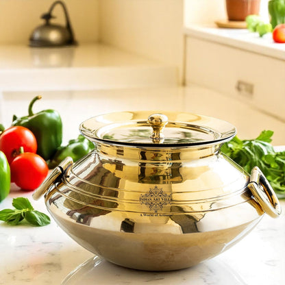 Brass Lining Design Patila Handi with tin Lining -3000 ML,With Handle with Lid