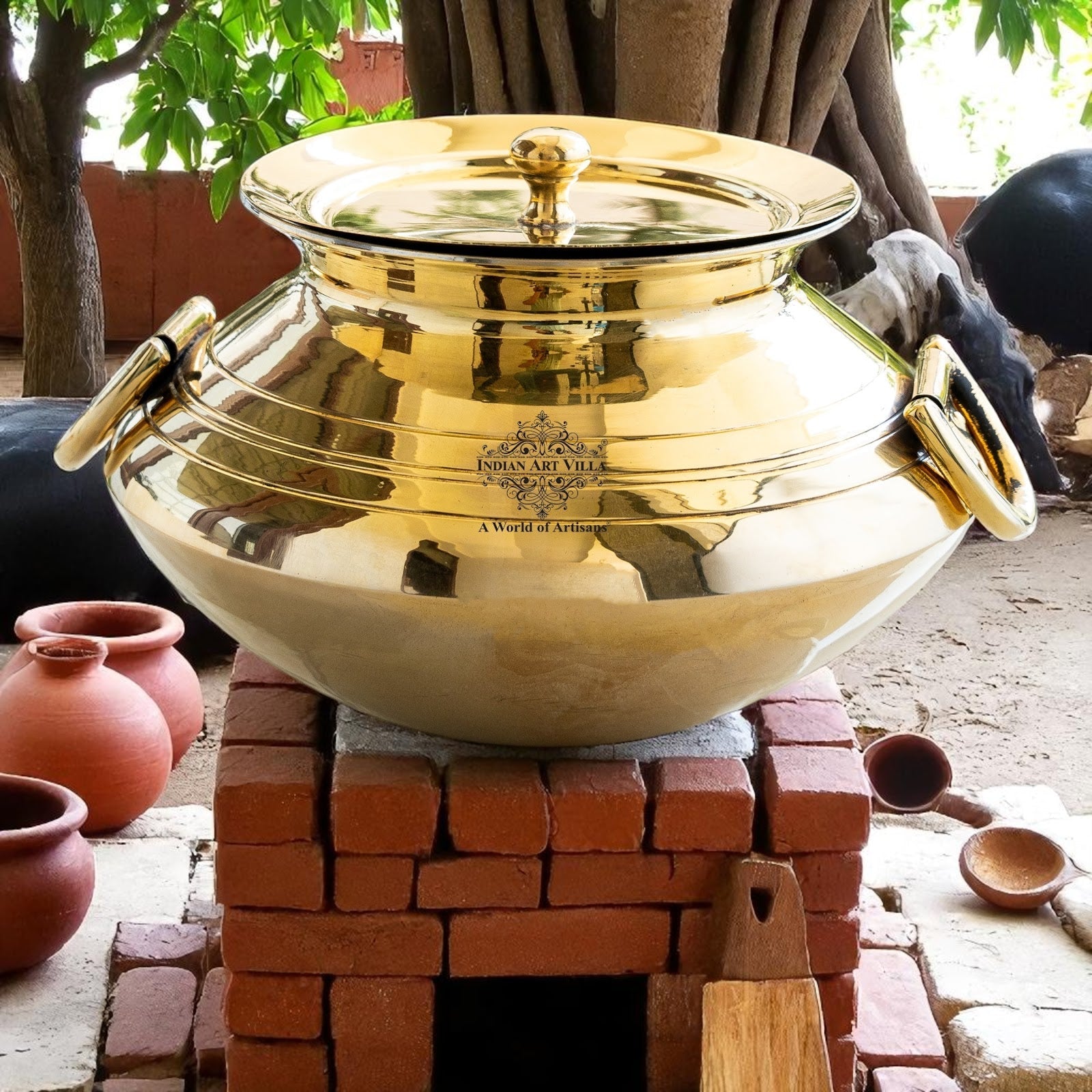 Brass Lining Design Patila Handi with tin Lining -3000 ML,With Handle with Lid
