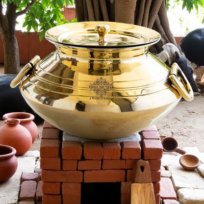 Brass Lining Design Patila Handi with tin Lining -3000 ML,With Handle with Lid