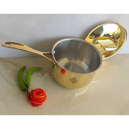 Pure Brass Sauce Pan with Brass Lid and Handle, Tin Lining Inside