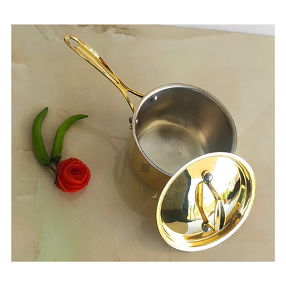 Pure Brass Sauce Pan with Brass Lid and Handle, Tin Lining Inside