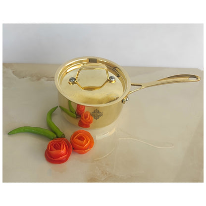 Pure Brass Sauce Pan with Brass Lid and Handle, Tin Lining Inside