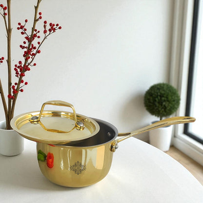 Pure Brass Sauce Pan with Brass Lid and Handle, Tin Lining Inside