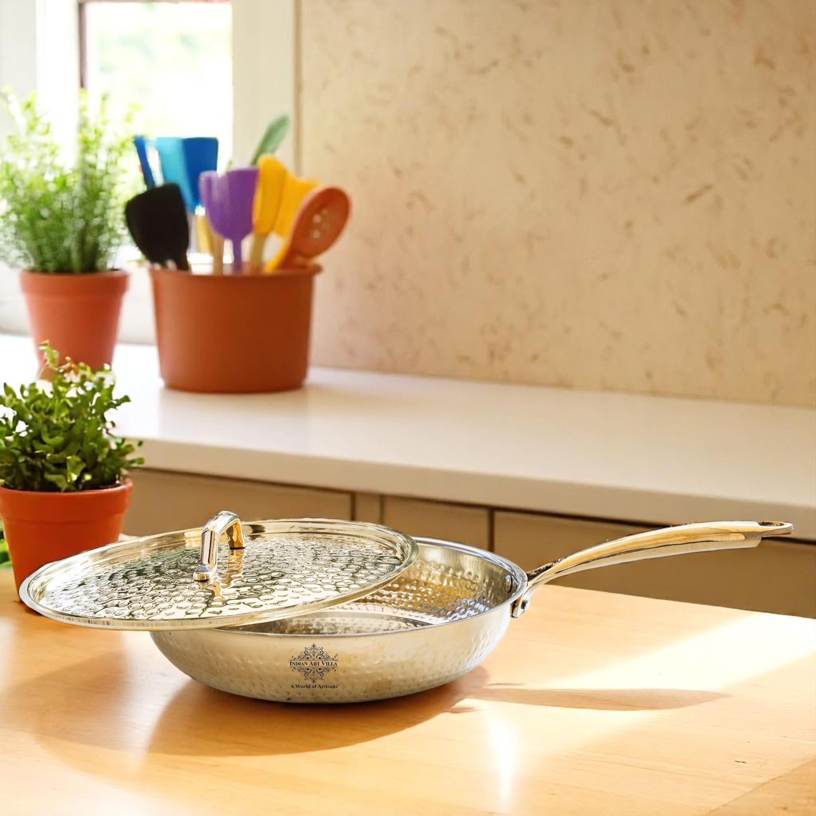 Pure Brass Sauce Pan with Lid, Handle and Tin Lining Inside