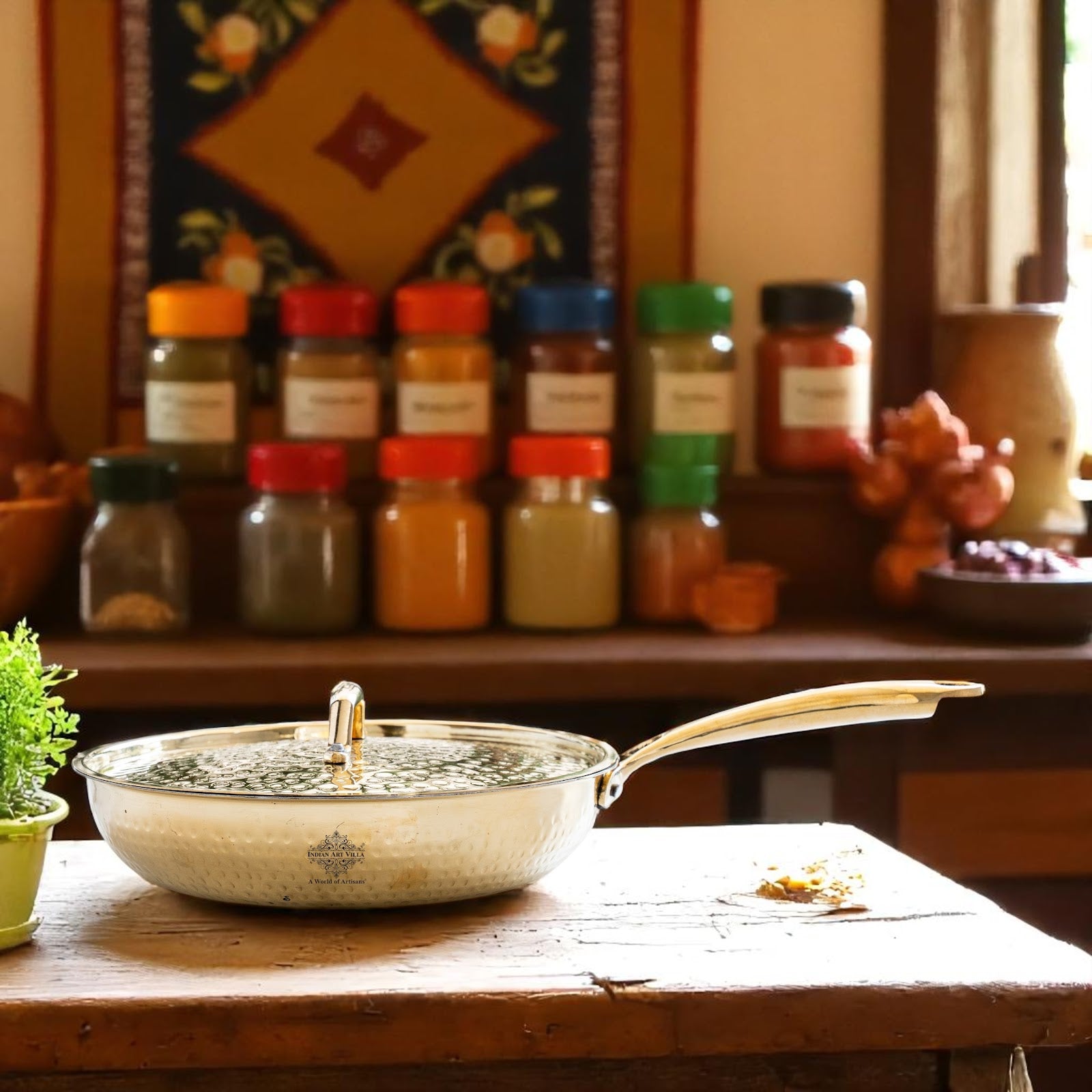 Pure Brass Sauce Pan with Lid, Handle and Tin Lining Inside