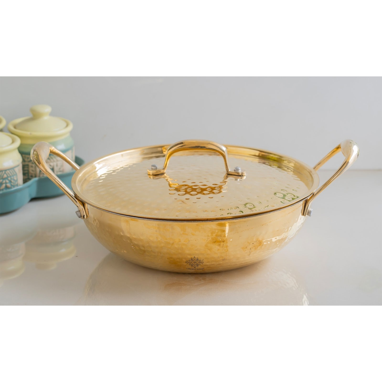 Pure Brass Hammered Kadhai with Lid & Tin lining- Durable & Stylish