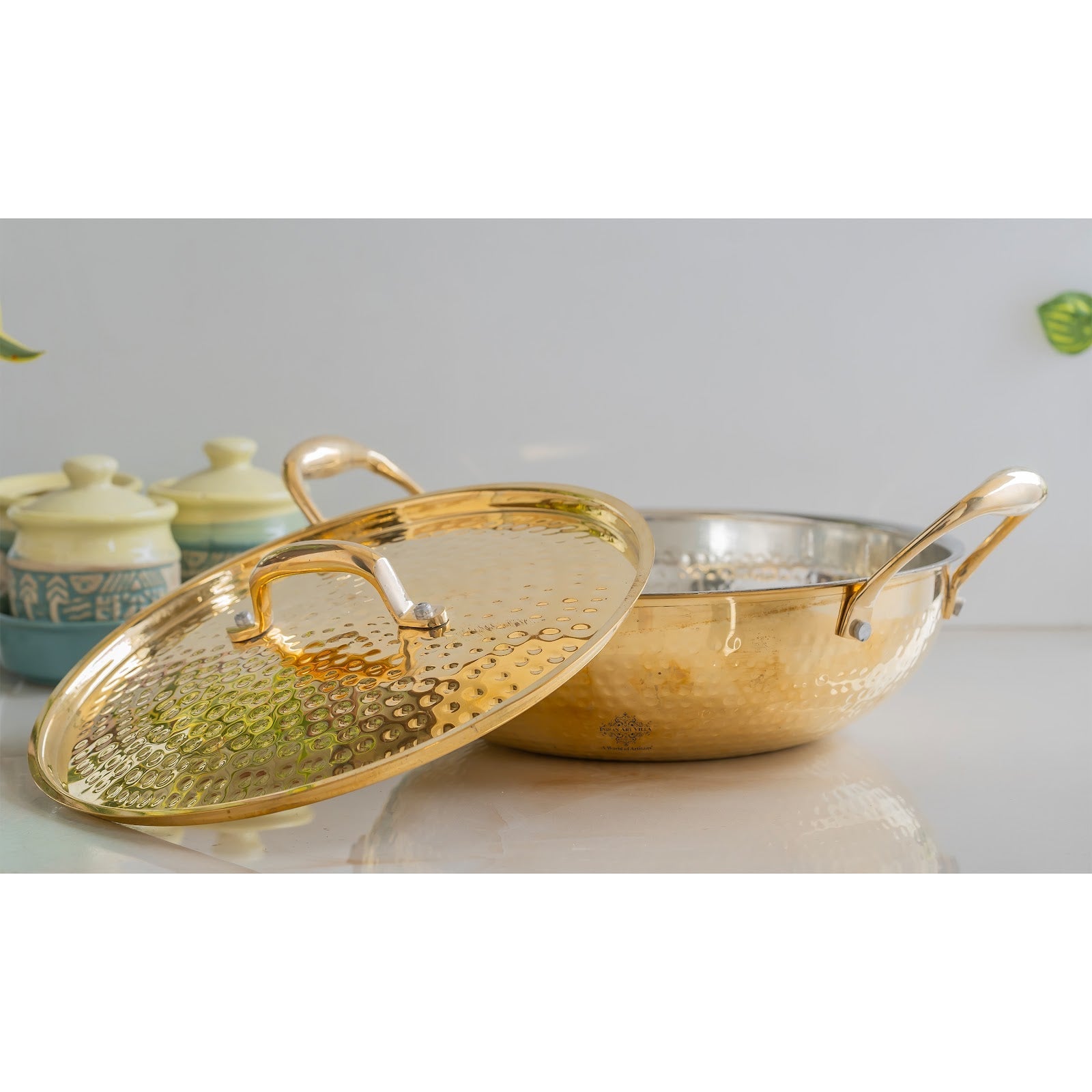 Pure Brass Hammered Kadhai with Lid & Tin lining- Durable & Stylish