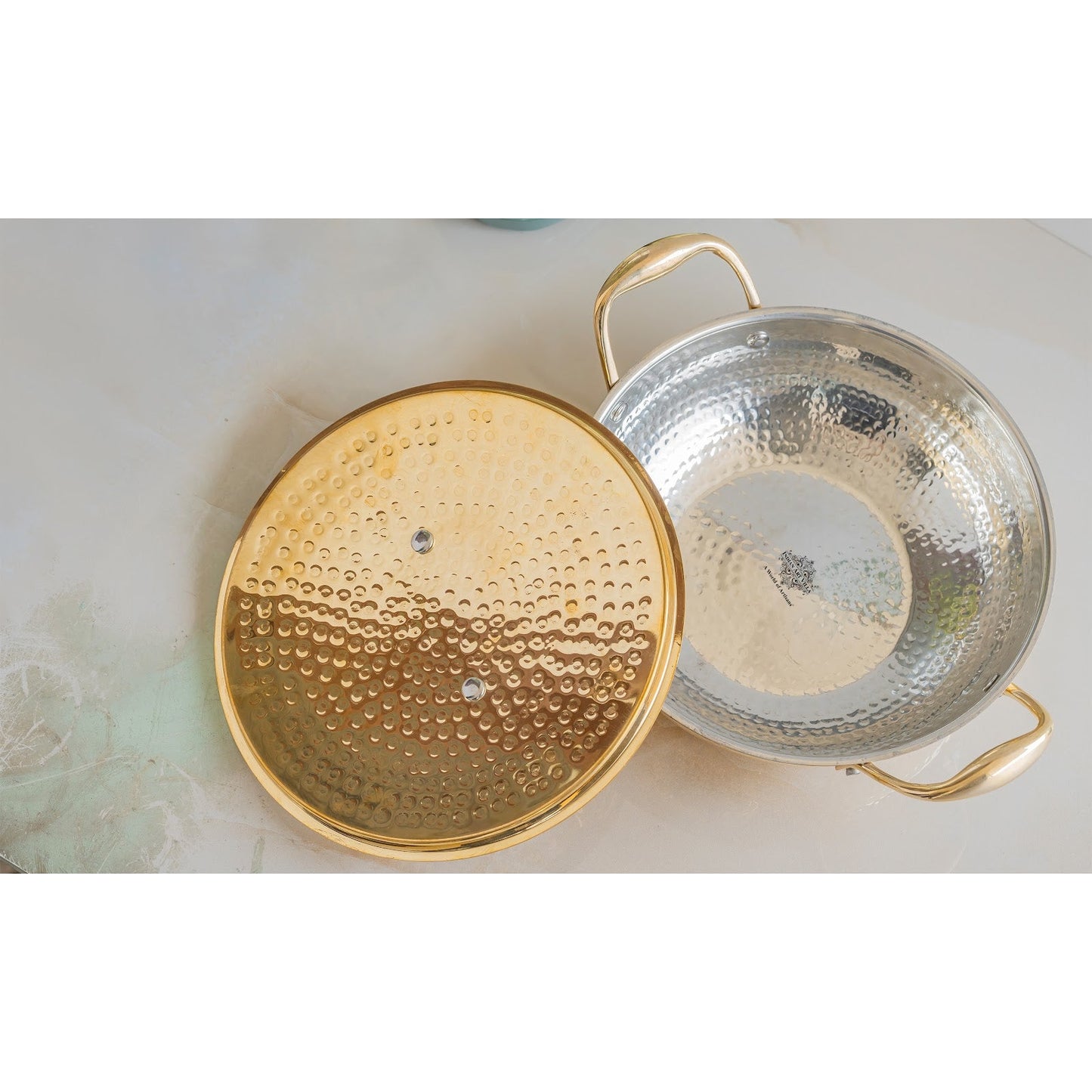 Pure Brass Hammered Kadhai with Lid & Tin lining- Durable & Stylish