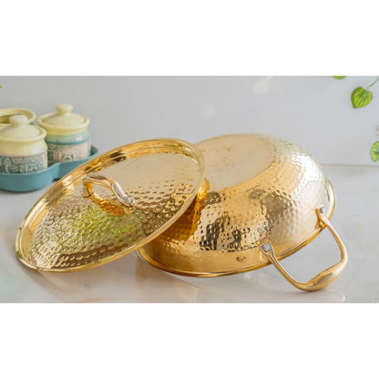 Pure Brass Hammered Kadhai with Lid & Tin lining- Durable & Stylish