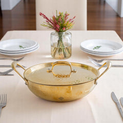 Pure Brass Hammered Kadhai with Lid & Tin lining- Durable & Stylish