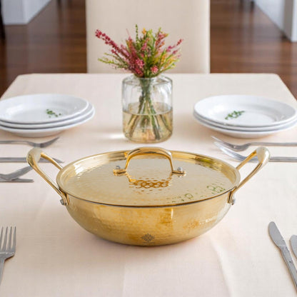 Pure Brass Hammered Kadhai with Lid & Tin lining- Durable & Stylish
