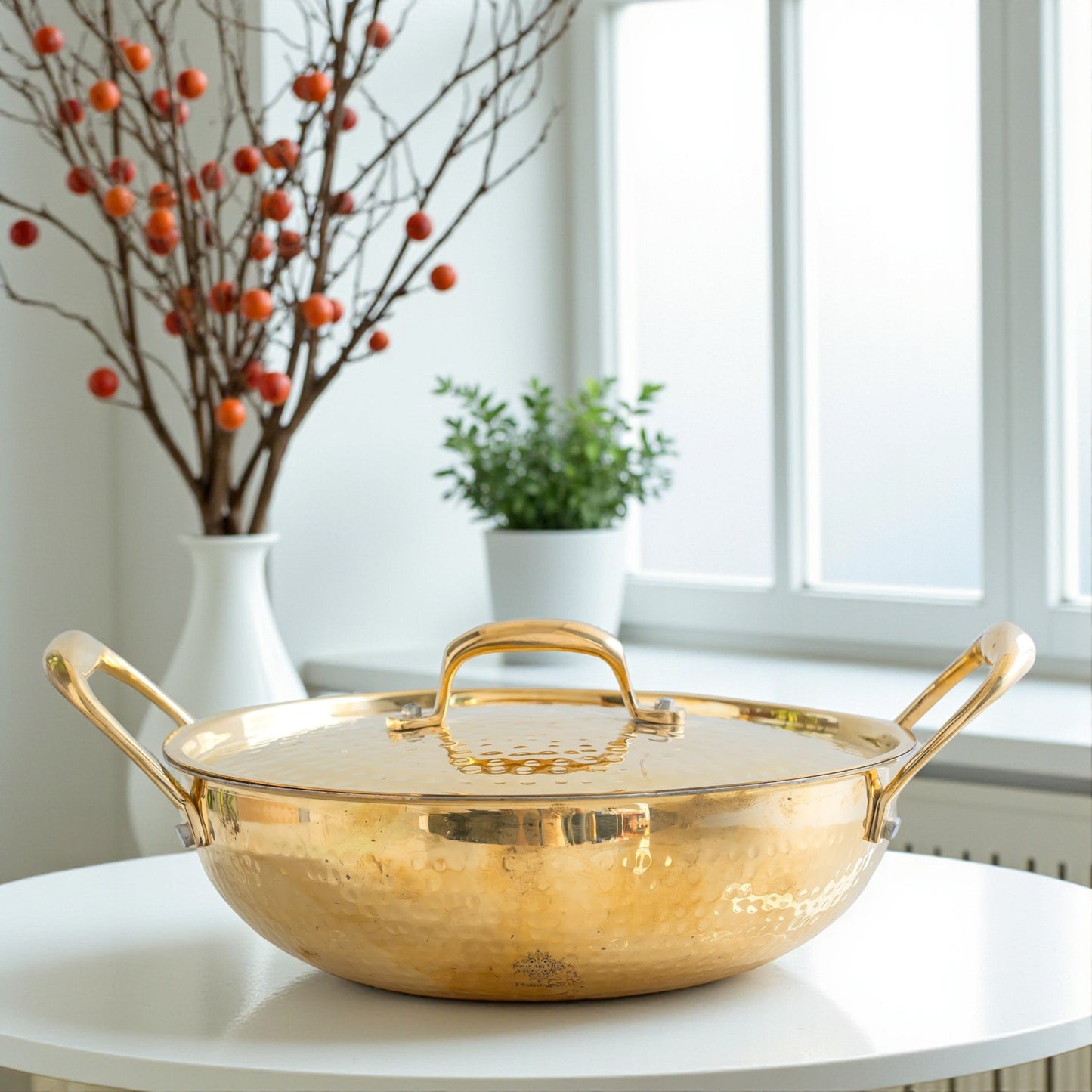 Pure Brass Hammered Kadhai with Lid & Tin lining- Durable & Stylish
