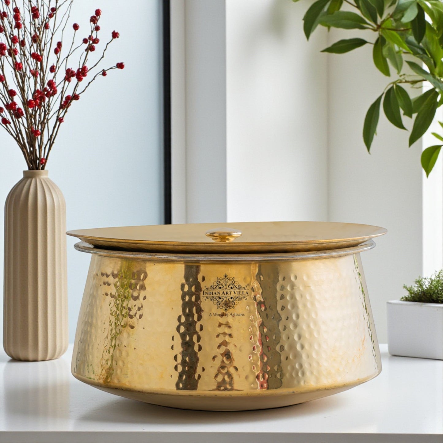 Brass Hammered Patila And Lid with Tin lining, Traditional cookware