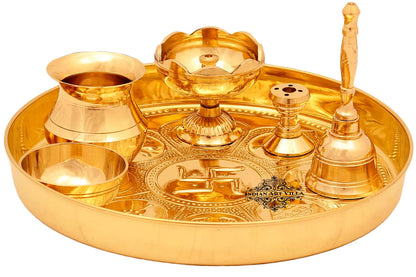 Pure Brass Astmanghal Puja Thali Set, Spiritual Item, 20.57 cm