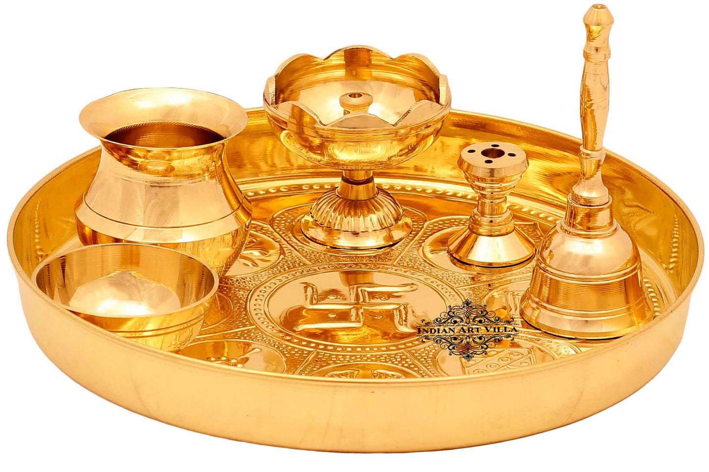 Pure Brass Astmanghal Puja Thali Set, Spiritual Item, 20.57 cm