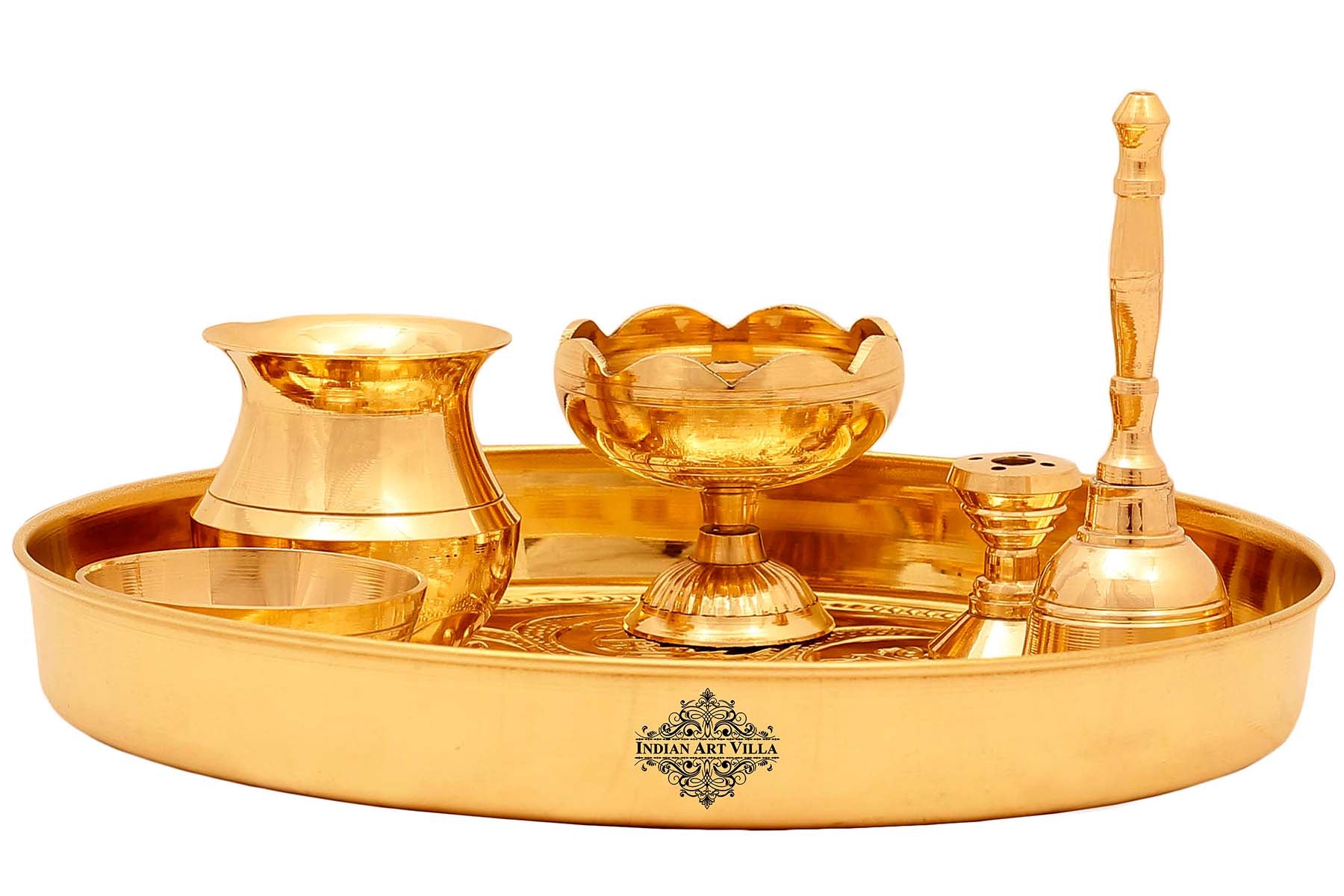 Pure Brass Astmanghal Puja Thali Set, Spiritual Item, 20.57 cm