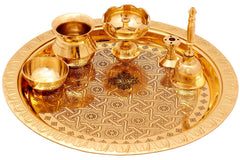 Brass Handmade Embossed Pooja Thali Set, Spiritual Item , 26.67 cm