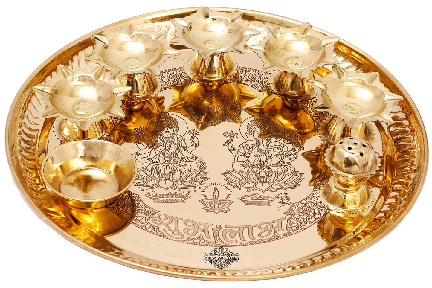 Handmade Pure Brass Puja Thali Set, Spiritual Items, 28.45 cm