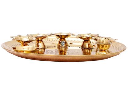 Handmade Pure Brass Puja Thali Set, Spiritual Items, 28.45 cm