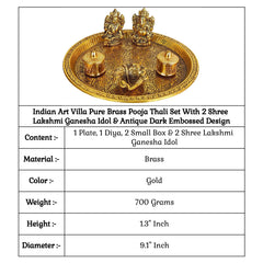 Brass Deep Embossed Design Shree Ganesh & Laxmi 6 Pieces Set Pooja Thali, Width-23.11 cm