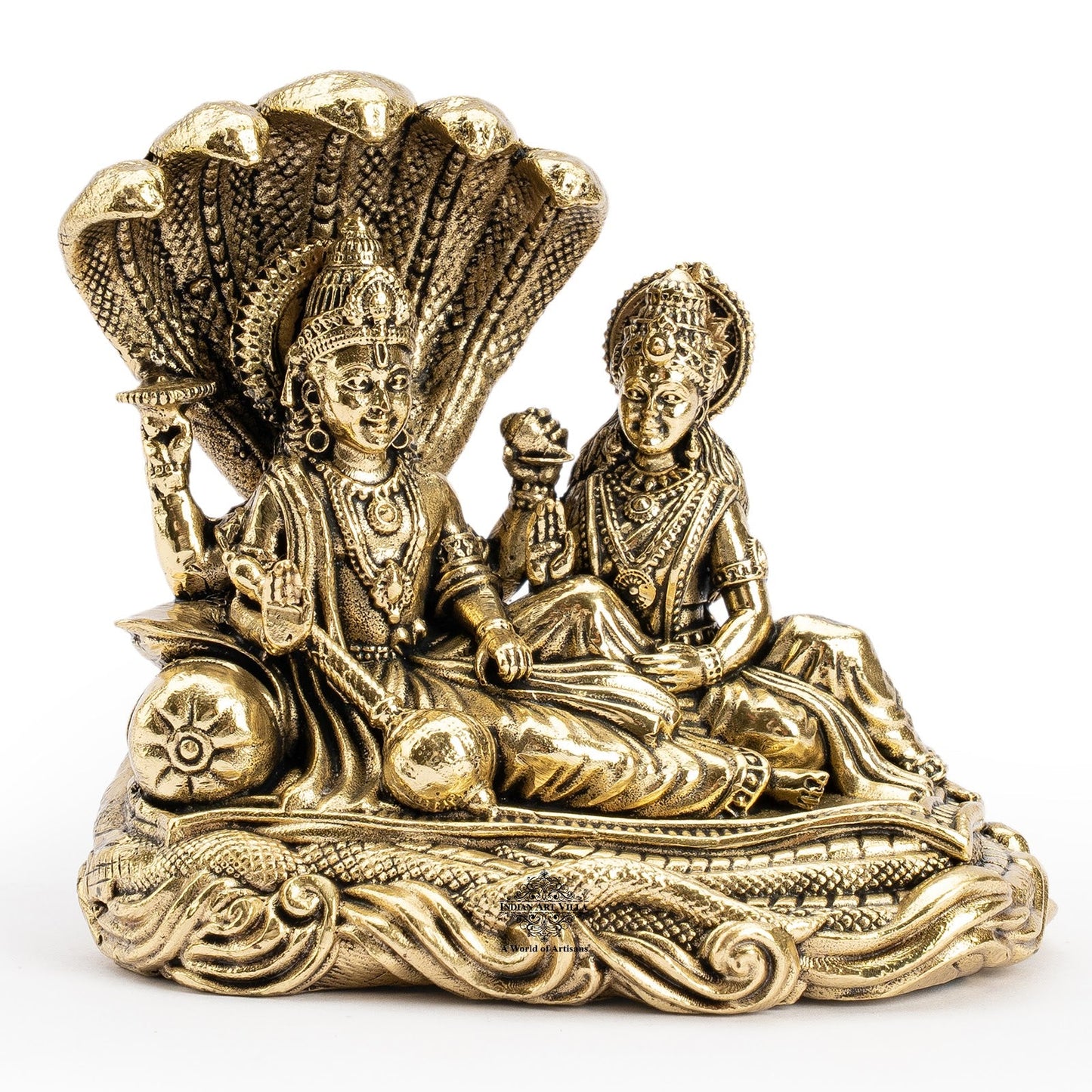 Pure Brass Lord Vishnu Lakshmi Idol with Sheshnaag - 7 CM