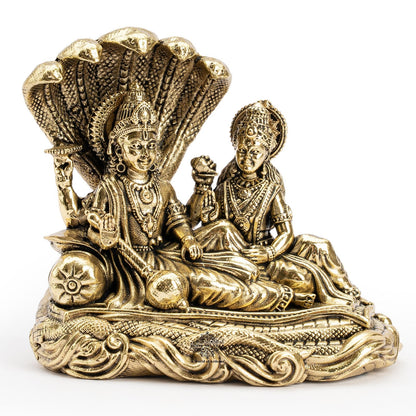 Pure Brass Lord Vishnu Lakshmi Idol with Sheshnaag - 7 CM