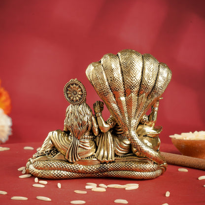 Pure Brass Lord Vishnu Lakshmi Idol with Sheshnaag - 7 CM