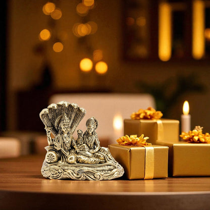 Pure Brass Lord Vishnu Lakshmi Idol with Sheshnaag - 7 CM