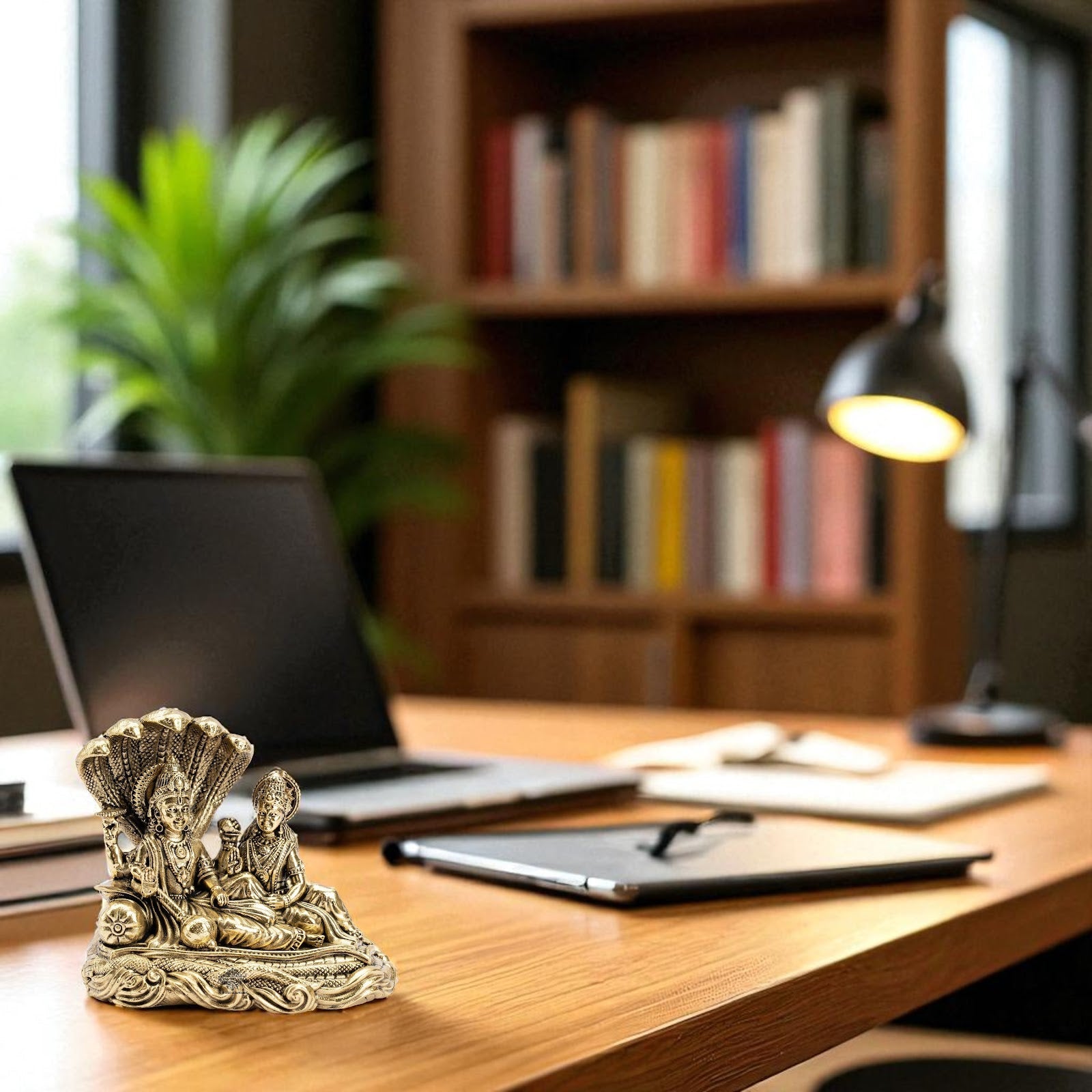 Pure Brass Lord Vishnu Lakshmi Idol with Sheshnaag - 7 CM