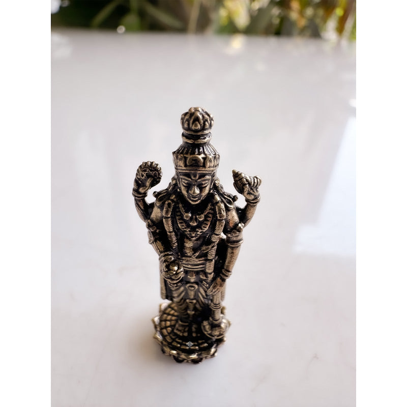 Pure Brass Lord Vishnu JI Miniture Idol Four Armed Standing Statue on Lotus