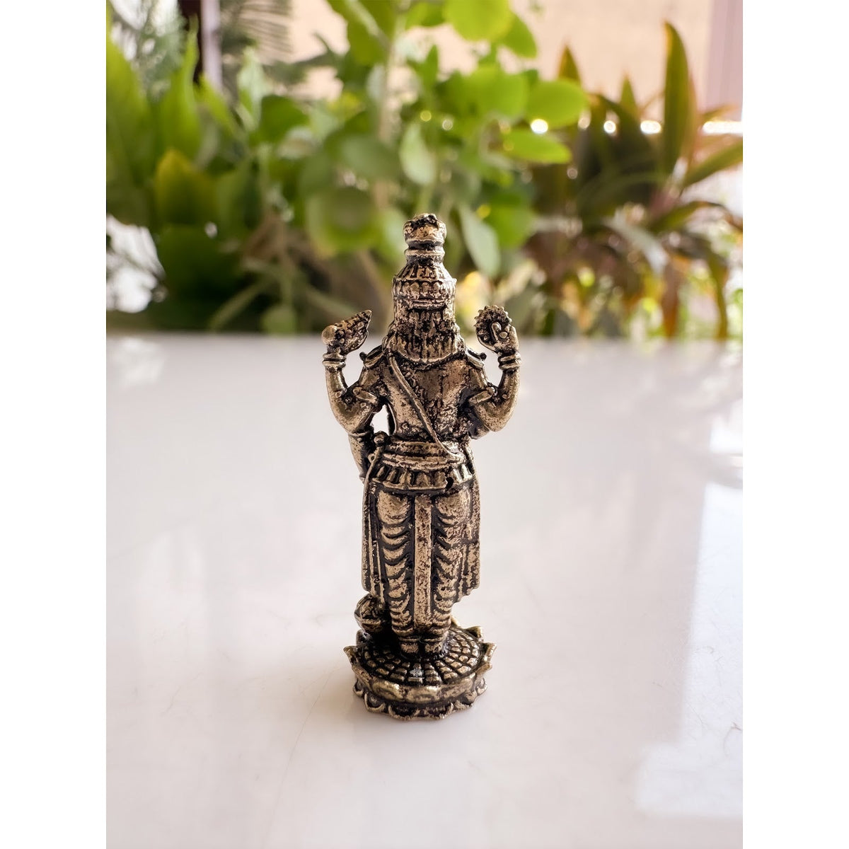Pure Brass Lord Vishnu JI Miniture Idol Four Armed Standing Statue on Lotus