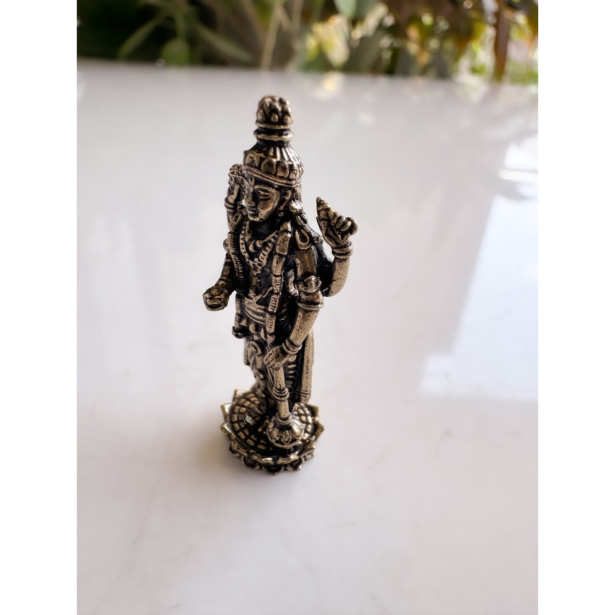 Pure Brass Lord Vishnu JI Miniture Idol Four Armed Standing Statue on Lotus