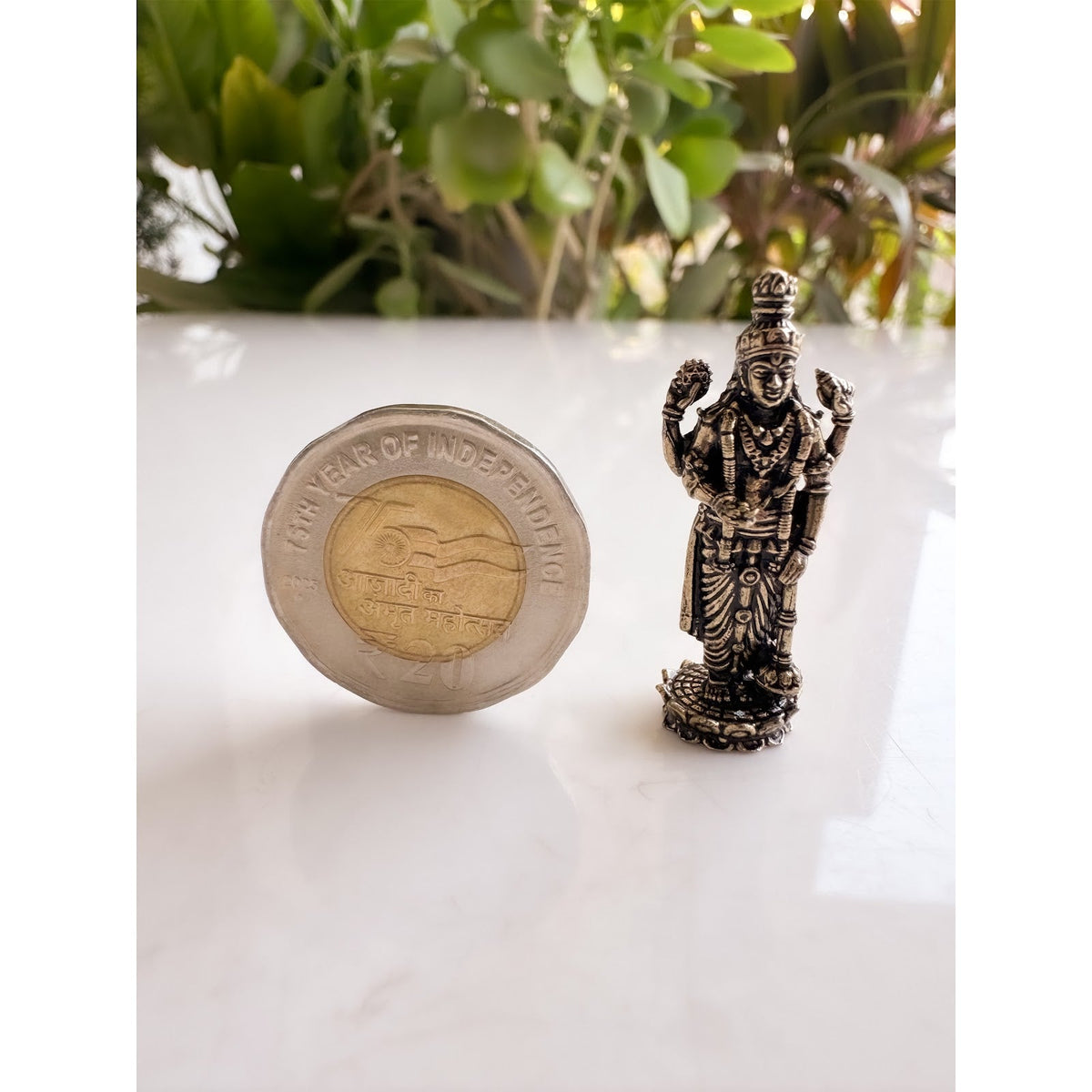 Pure Brass Lord Vishnu JI Miniture Idol Four Armed Standing Statue on Lotus