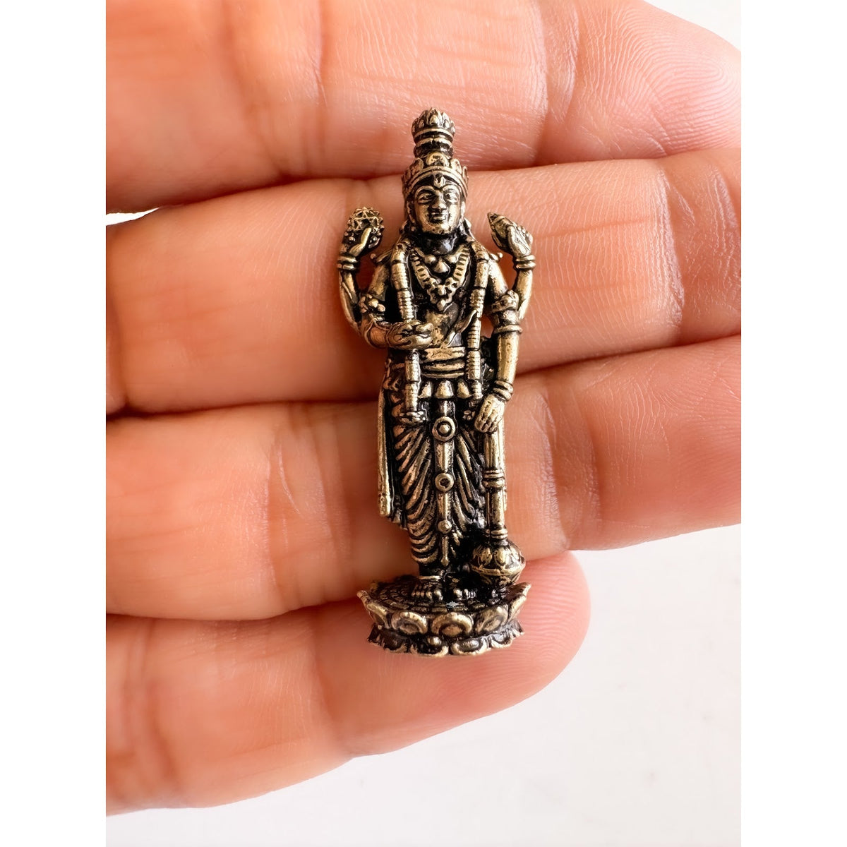Pure Brass Lord Vishnu JI Miniture Idol Four Armed Standing Statue on Lotus