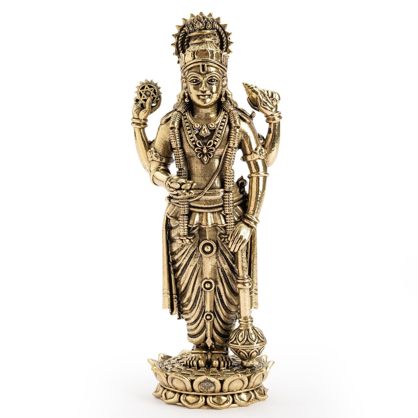 Pure Brass Lord Vishnu JI Idol – Four Armed Standing Statue on Lotus