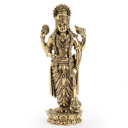 Pure Brass Lord Vishnu JI Idol – Four Armed Standing Statue on Lotus
