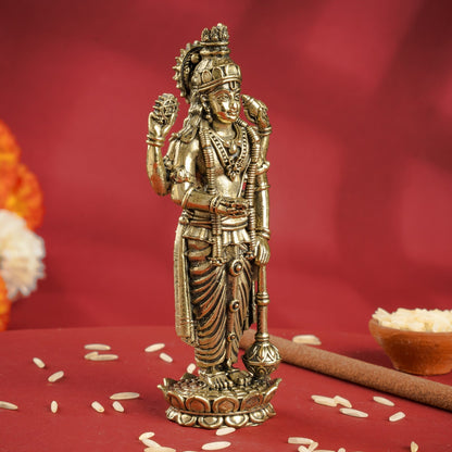 Pure Brass Lord Vishnu JI Idol – Four Armed Standing Statue on Lotus