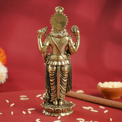 Pure Brass Lord Vishnu JI Idol – Four Armed Standing Statue on Lotus