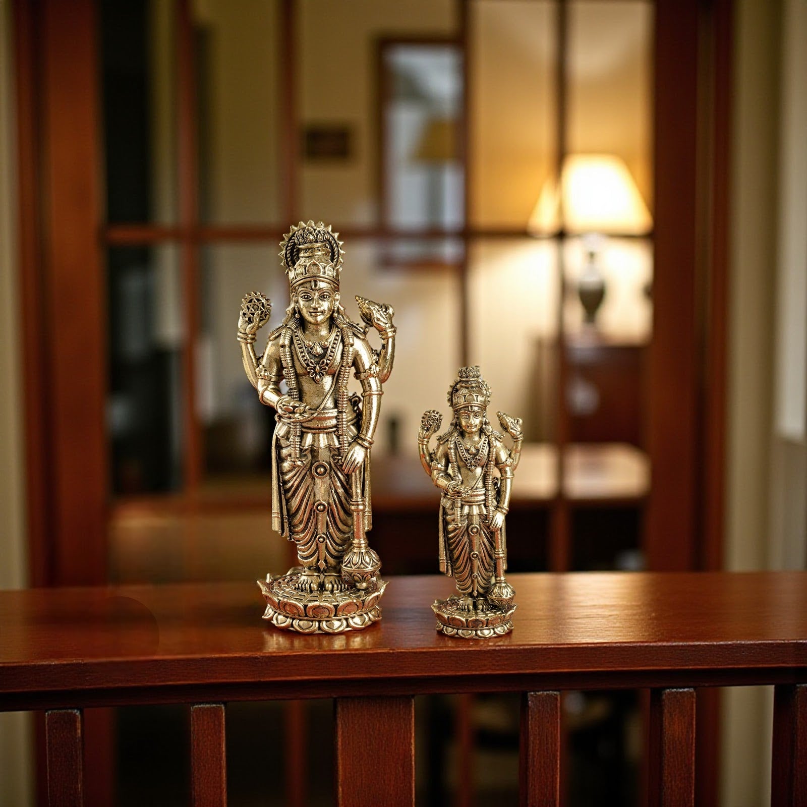 Pure Brass Lord Vishnu JI Idol – Four Armed Standing Statue on Lotus