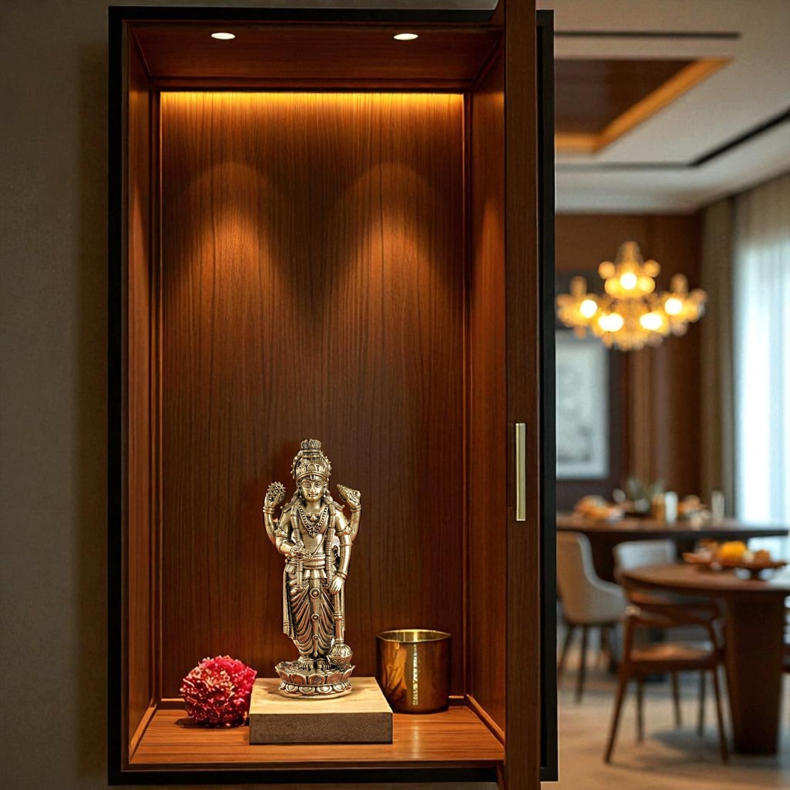 Pure Brass Lord Vishnu JI Idol – Four Armed Standing Statue on Lotus