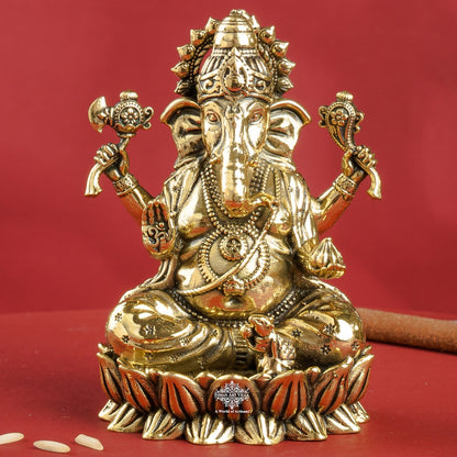 Pure Brass Chaturbhuja Ganesh Ji Murti With Pasha and Parashu