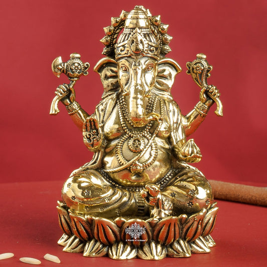 Pure Brass Chaturbhuja Ganesh Ji Murti With Pasha and Parashu
