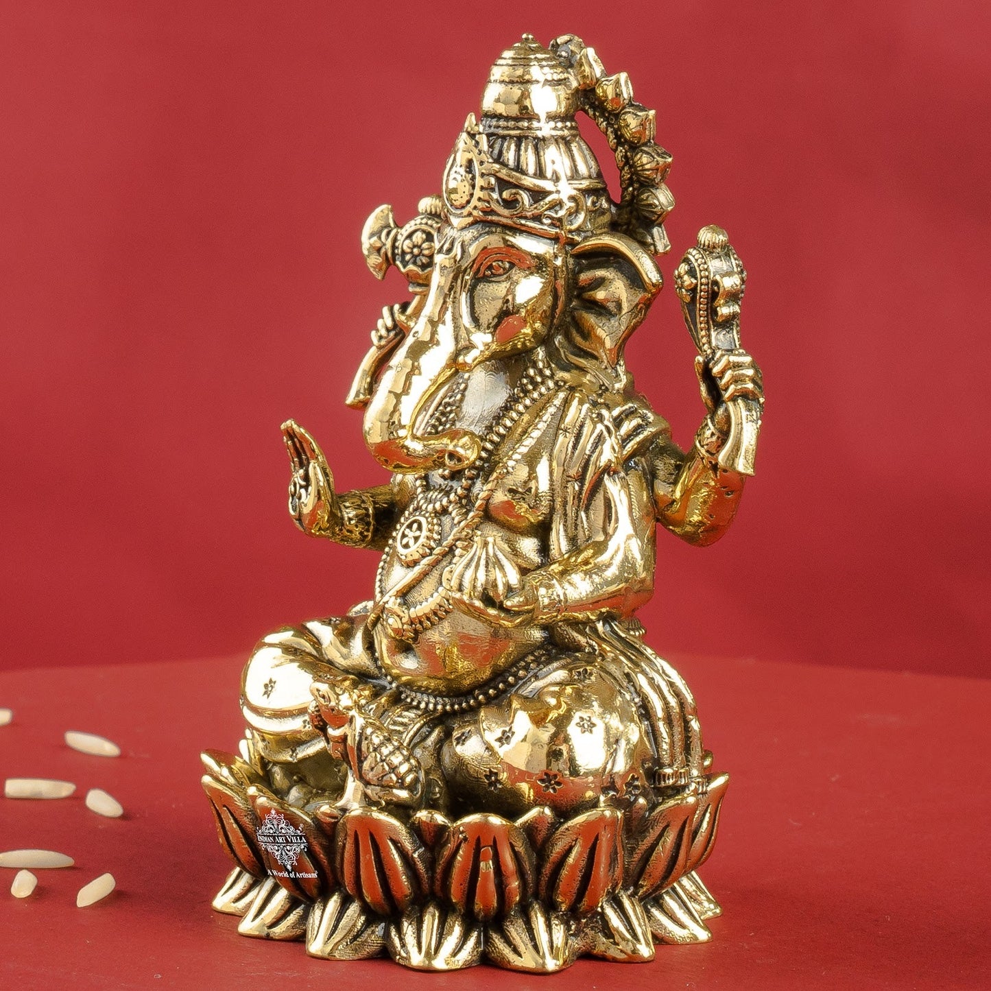 Pure Brass Chaturbhuja Ganesh Ji Murti With Pasha and Parashu